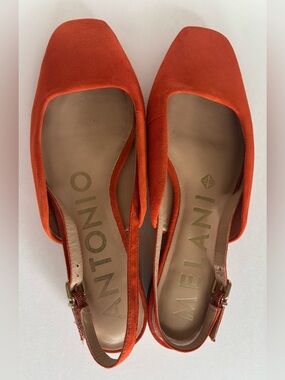 ANTONIO MELANI Vibrant Orange Suede Slingback Flats